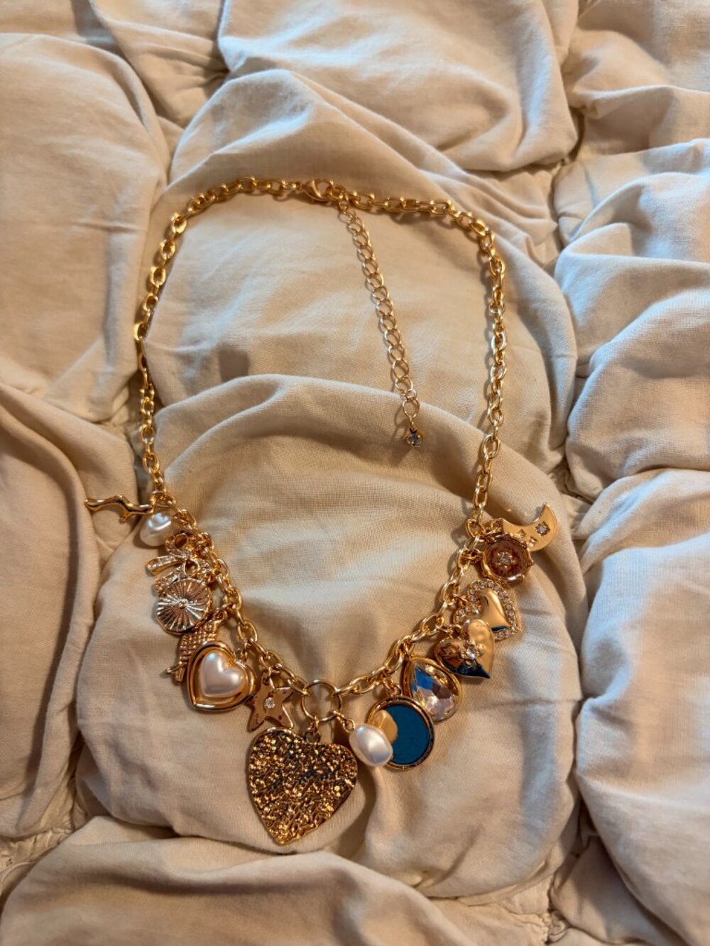 Free People Coquette Dollette Gold Multi Charm Heart Pendant Necklace